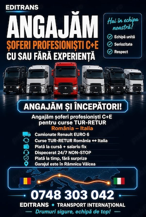 Angajăm șoferi profesioniști C+E.