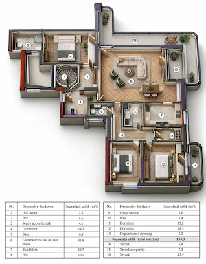 Penthouse de lux 4 camere Pipera Voluntari | Rooftop privat 173,5 mp - de inchiriat - imagine 15
