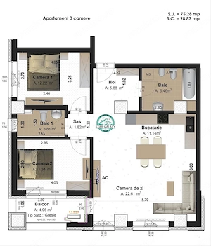 Apartament cu 3 camere si 2 bai de vanzare, in Tudor, Concept 9 - imagine 8