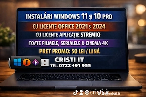 Instalare WINDOWS 11*10 APLICATIE FILME 4K SITE LICENTA Imprimanta OFFICE24 la domiciliul clientului