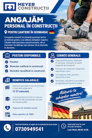 Caut muncitor calificat necalificat (detasare Germania)
