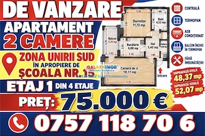 Vanzare apartament 2 camere zona UNIRII SUD- SCOALA 15