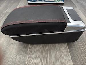 Cotiera auto universala cu 2 porturi USB,model 7H, negru, cusatura rosie , culisanta si rabatabila,  - imagine 2