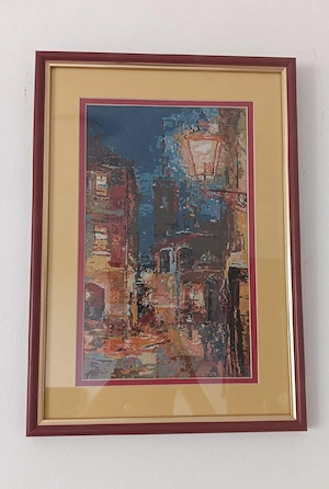 "Înserare in Oras",de pictorul Andrey Chernysh-Strada cu Felinar-Lucrat Manual-Inrămat-1000 lei