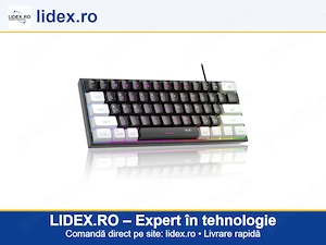 Tastatura gaming Rqiurpn, mini 60%, 61 taste, iluminare RGB, design ergonomic, negru