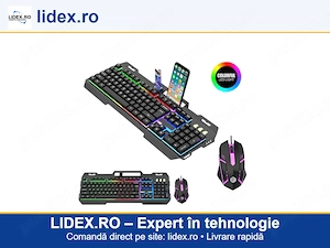 Set Gaming Wacorresi , Tastatura Mecanica si Mouse, Iluminare RGB, Design Ergonomic, Rezistent la Ap