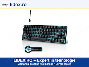 Tastatura Mecanica Gaming, 60%, Lumini LED, 68 taste, cu cablu Type-C, Switch-uri Blue Axis si 3 tas