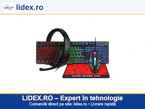 Kit Gaming 4 in 1, NAXSIR, Tastatura, Mouse, Casti, Mousepad, RGB, Negru