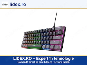 Tastatura Gaming Mecanica ultracompacta Trust GXT867 ACIRA 60%, iluminare RGB, programabila, Switch 