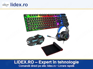 Kit Gaming 4 in 1, Darklove, Cu tastatura, mouse, casti si mousepad, Tehnologia RGB integrata, Keyca