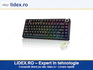 Tastatura mecanica gaming wireless AULA F75, negru integral, 75%, 80 taste, switch-uri LEOBOG Reaper
