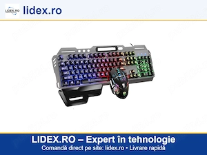 Kit Gaming Tastatura Mecanica si Mouse cu Fir Ilumanre Rainbow RGB, Golxmse, 104 Butoane, iluminare 