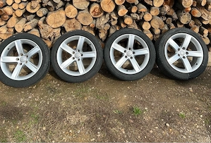 Set 4 jante originale Audi aliaj + anvelope vară, 5 spițe 235/45 R17