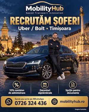 Recrutăm șoferi Uber Bolt în Timișoara | Comision 10%