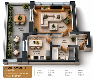 Apartament modern cu 1 cameră și terasă generoasă, în Rediu - imagine 7