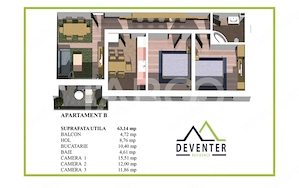 Apartament decomandat la parter 3 camere balcon Cartier Arhitectilor - imagine 8