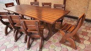 Masă cu 8 scaune - lemn masiv - pentru exterior