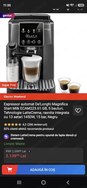 Espressor automat De Longhi Magnifica Start Milk 