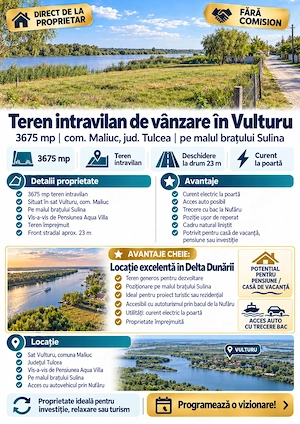vand teren in Delta Dunarii-cu iesire la bratul Sulina-sat Vulturu, com.Maliuc, jud.Tulcea