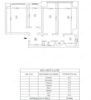 Decomandat 3 Camere (71.4 mp) Frumoasa   Cetățuia | Baie cu Geam, 3x AC, Boxă pe etaj, Complet Utila - imagine 2