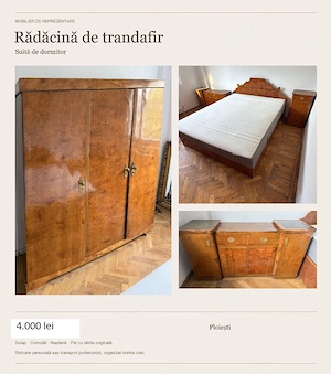 Suită de dormitor   lemn masiv și rădăcină de trandafir