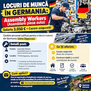 LOC DE MUNCĂ ÎN GERMANIA: Assembly Workers (Asamblare piese auto)