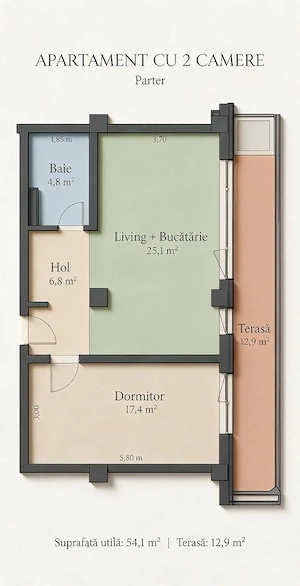 Apartament 2 camere,LIPOVEI, bloc nou, parcare subterană inclusă  - imagine 7