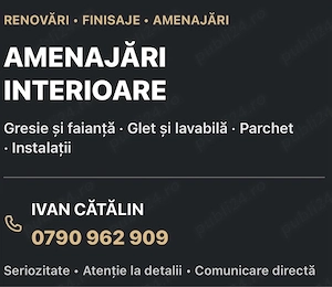 Amenajări interioare și renovări | Gresie, faianță, glet, parchet