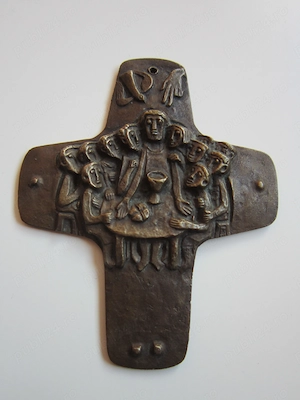 cadou rar Cruce Cina cea de taina si Sfanta Treime bronz Weinert 1960