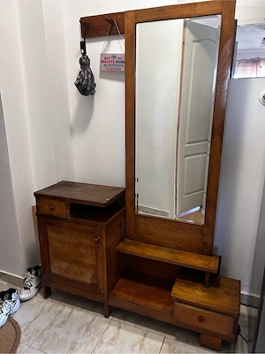 Mobilier cu oglinda de cristal vechi pentru hol, aproximativ 120 de ani vechime