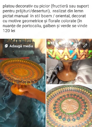 farrurie cu picior fructiera lemn pictatt 