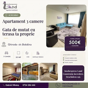 Apartament cu 3 camere de închiriat – Ghiroda, str. Bobâlna – terasă proprie