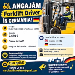 Angajam pe stivuitor in Germania