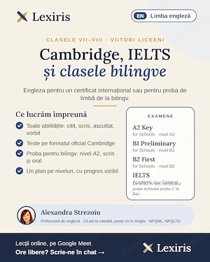 Meditații engleză online: Bac proba C, Cambridge, IELTS, clase bilingve