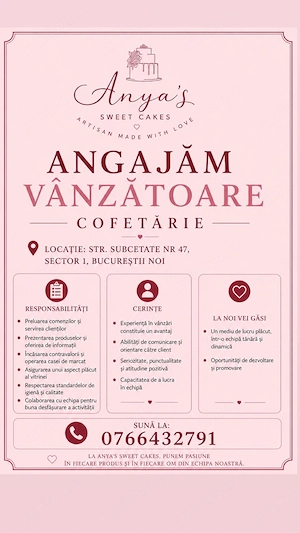 Angajam Vanzatoare Cofetarie