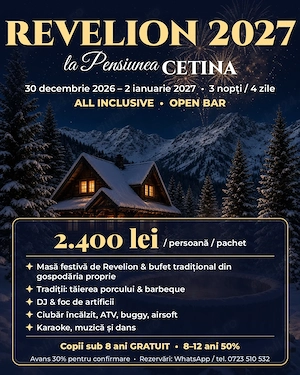 Revelion 2027 la Pensiunea CETINA, Rânca   All Inclusive, 2.400 lei persoană