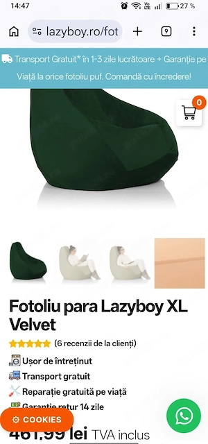 Fotoliu Puf Lazyboy Cloud XL Velvet   Premium