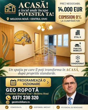 Garsoniera 1 camera in Centru Civic din Moldova Noua