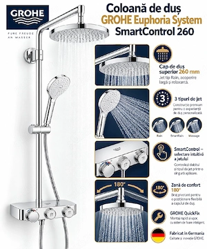 Grohe Euphoria System SmartControl 260- Set de duș Mono cu termostat, crom