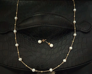 Set colier și cercei aur 14k și perle de cultura 