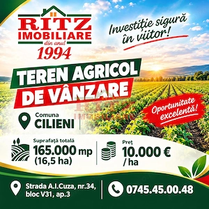 Teren 16,5 HA Cilieni-compact,acces 3 drumuri, acte la zi