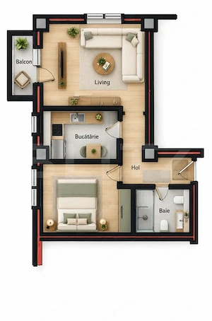 Apartament cu 2 camere și bucătărie separată, 50.8mp | Rate la dezvoltator
