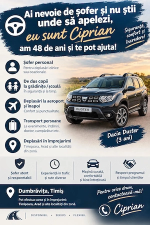 Ofer servicii de Șofer personal Timișoara și Împrejurimi nonstop!