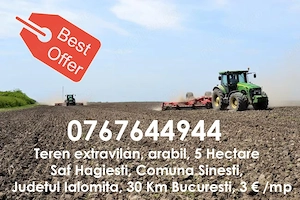 Teren extravilan 50.000 mp, 30 Km de Bucuresti, DC19 Hagiesti - Jud.Ialomita