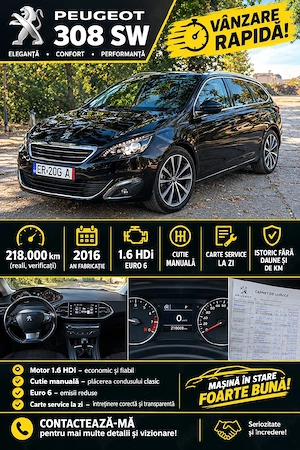 Peugeot 308 2016 Euro 6 1.6hdi Impecabil.