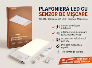 Plafonieră LED FULEN cu Senzor de Mișcare și Telecomandă