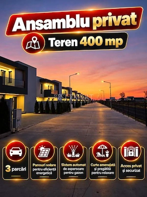 Vilă Premium | 3 Dormitoare | Teren 400 mp | Ansamblu Privat | 3 Parcări