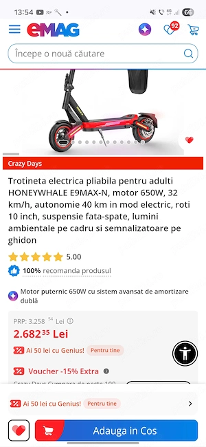 Trotineta electrica E9 max 9 31 km 40-45 autonomie ca noua cu accesorii incluse - imagine 2