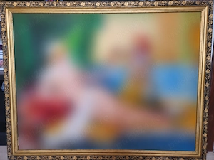 Tablou pictura pe panza, scena orientala cu odalisca, rama decorativa, 115x91 cm