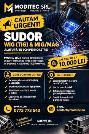 Angajăm sudor wig tig și mig mag